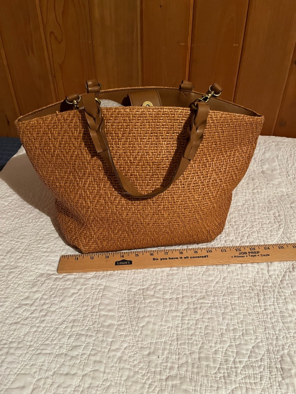 Fossil Woven Straw Tote with Brown Handles